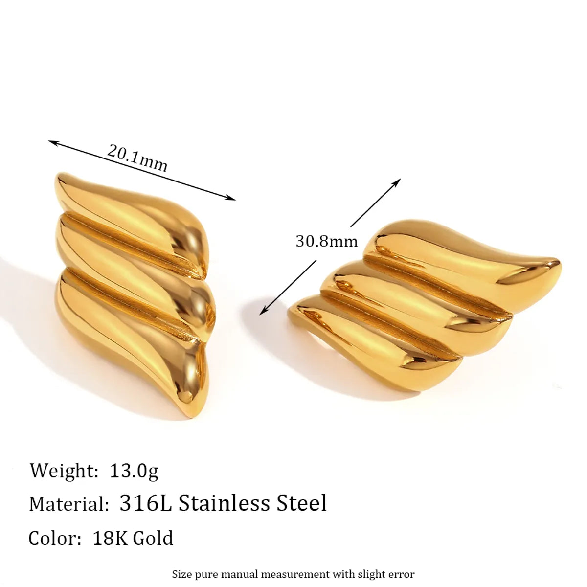 1 Pair Simple Style Classic Style Wings Plating 304 Stainless Steel 18K Gold Plated Ear Studs