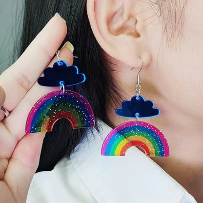 1 Pair Simple Style Clouds Rainbow Patchwork Metal Ear Hook