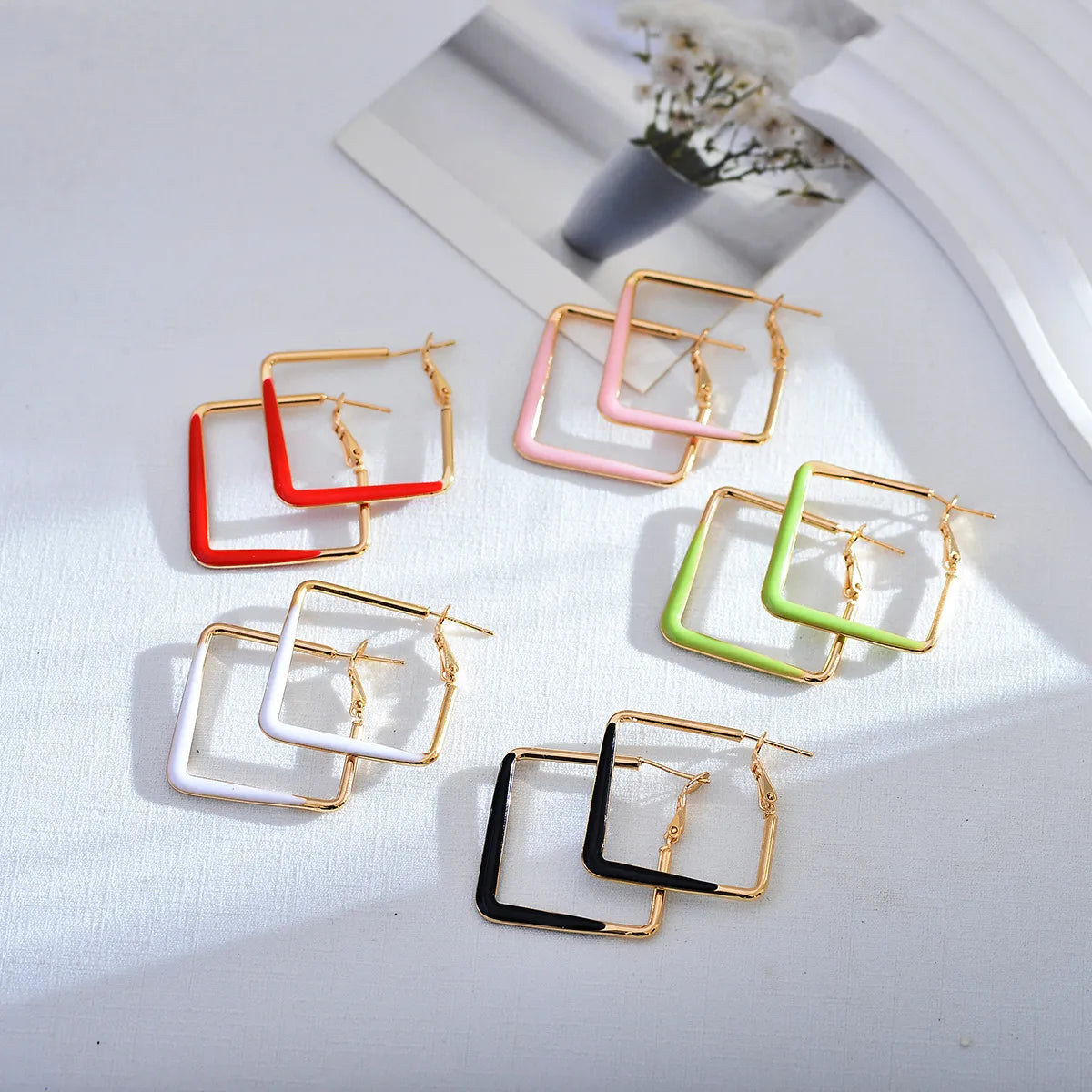 1 Pair Simple Style Color Block Enamel Copper Earrings