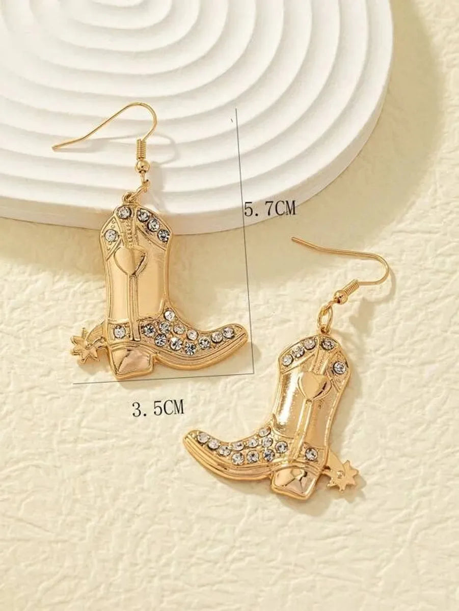 1 Pair Simple Style Color Block Inlay Alloy Rhinestones 14K Gold Plated Drop Earrings