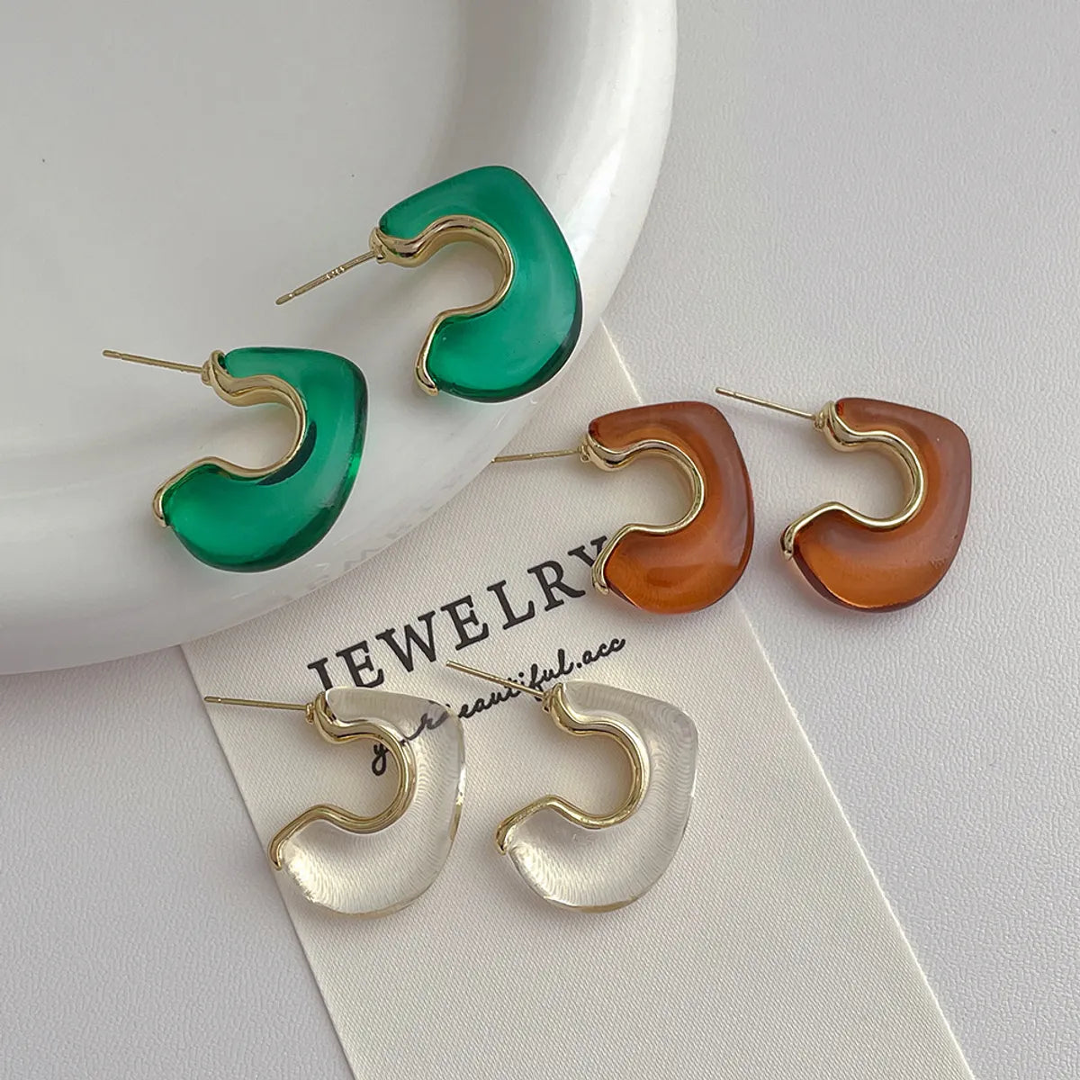 1 Pair Simple Style Color Block Irregular Arylic Ear Studs