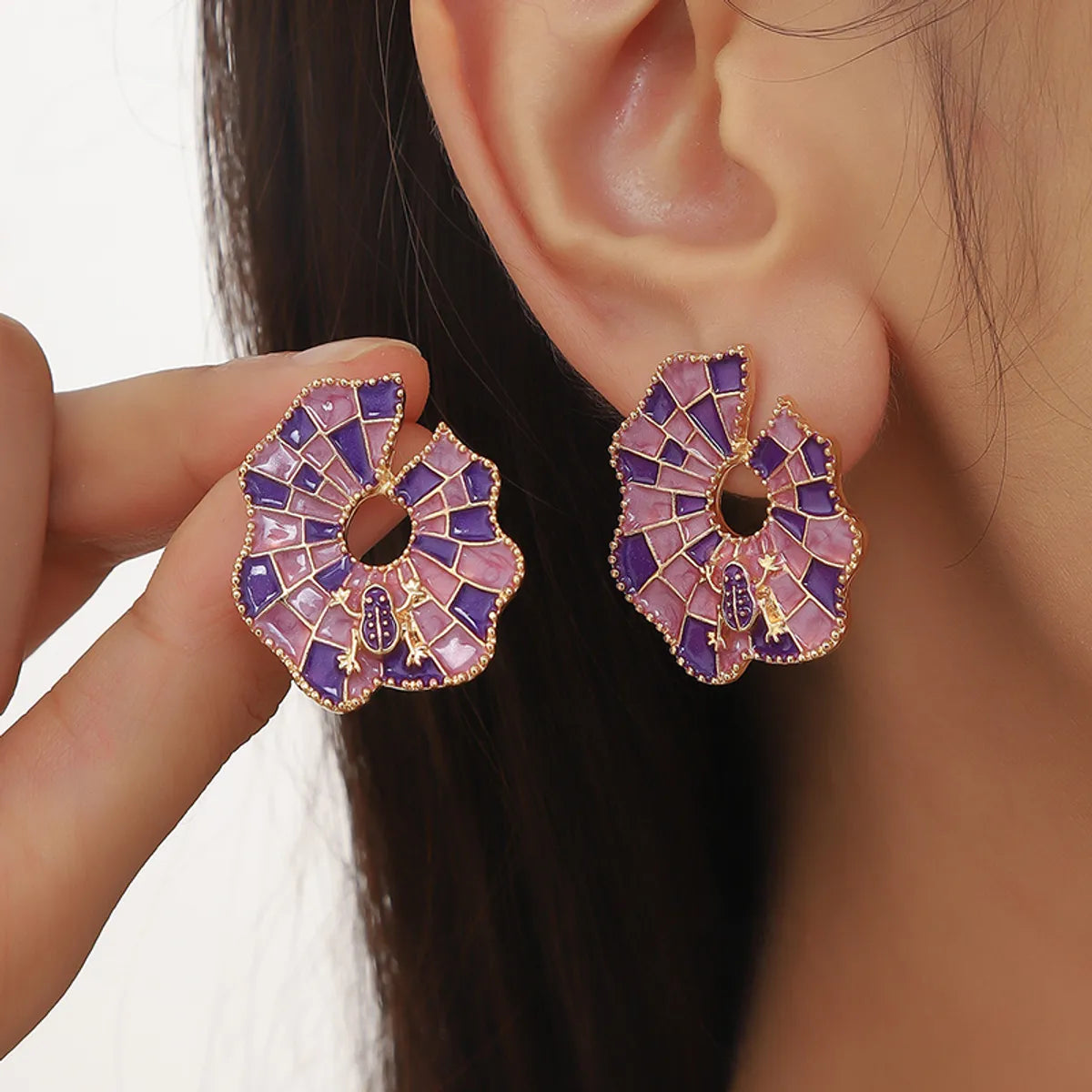 1 Pair Simple Style Color Block Plating Alloy Gold Plated Ear Studs