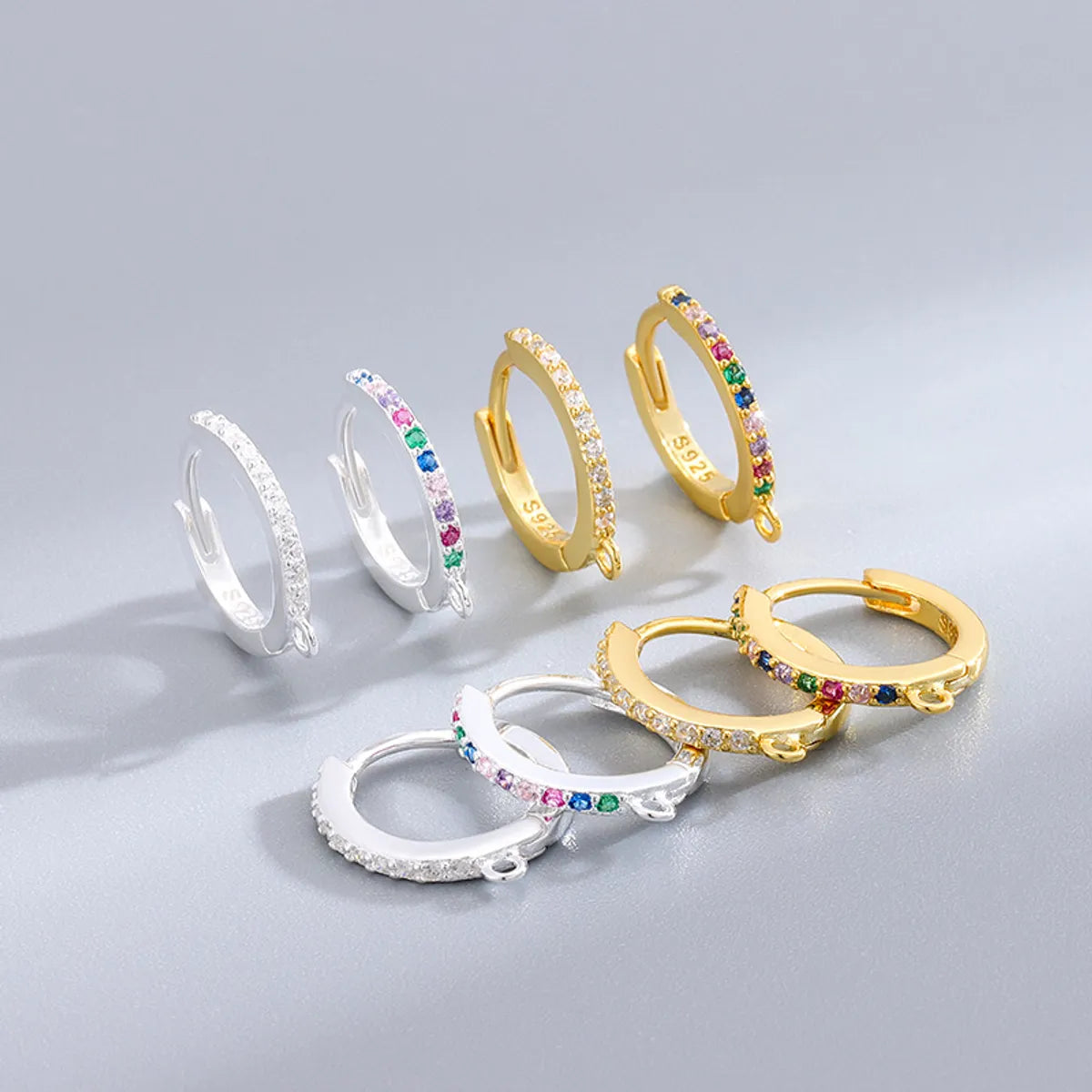 1 Pair Simple Style Color Block Plating Inlay Sterling Silver Zircon Hoop Earrings