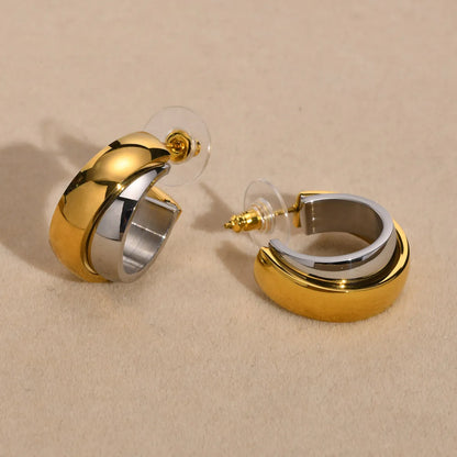 1 Pair Simple Style Color Block Titanium Steel Gold Plated Earrings