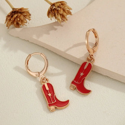 1 Pair Simple Style Commute Boots Enamel Plating Alloy Gold Plated Drop Earrings