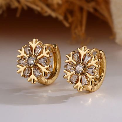 1 Pair Simple Style Commute Bow Knot Rectangle Snowflake Plating Inlay Copper Zircon 18k Gold Plated Earrings