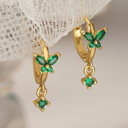 1 Pair Simple Style Commute Butterfly Copper Plating Inlay Zircon 18k Gold Plated Drop Earrings