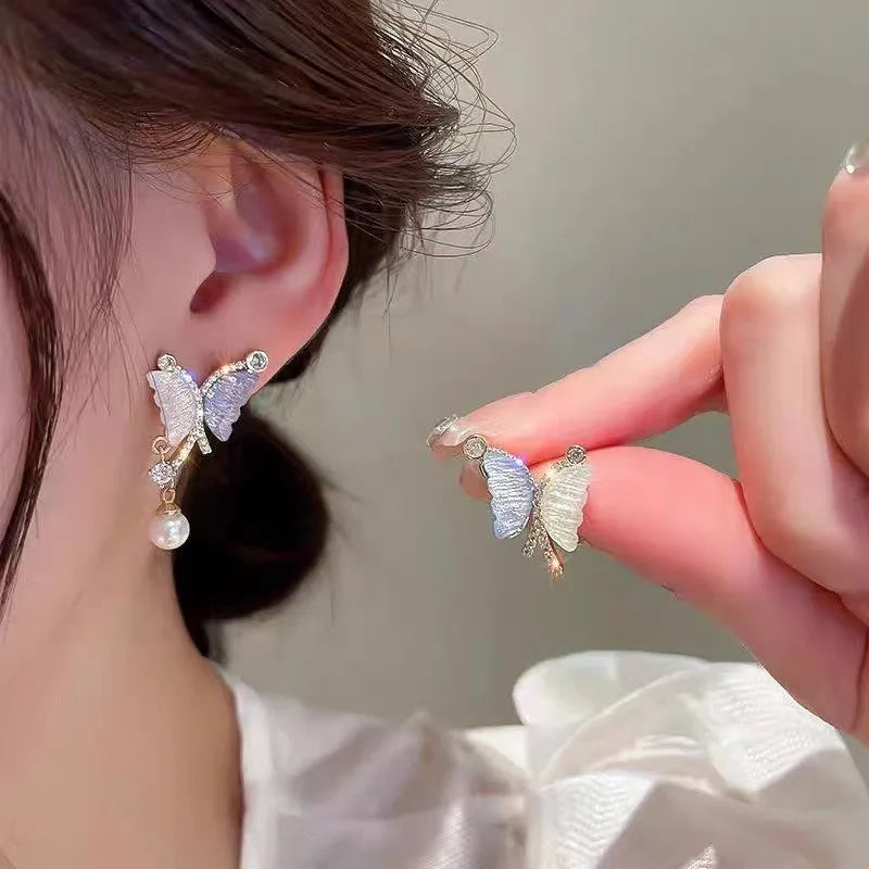 1 Pair Simple Style Commute Butterfly Inlay Alloy Zircon Ear Studs