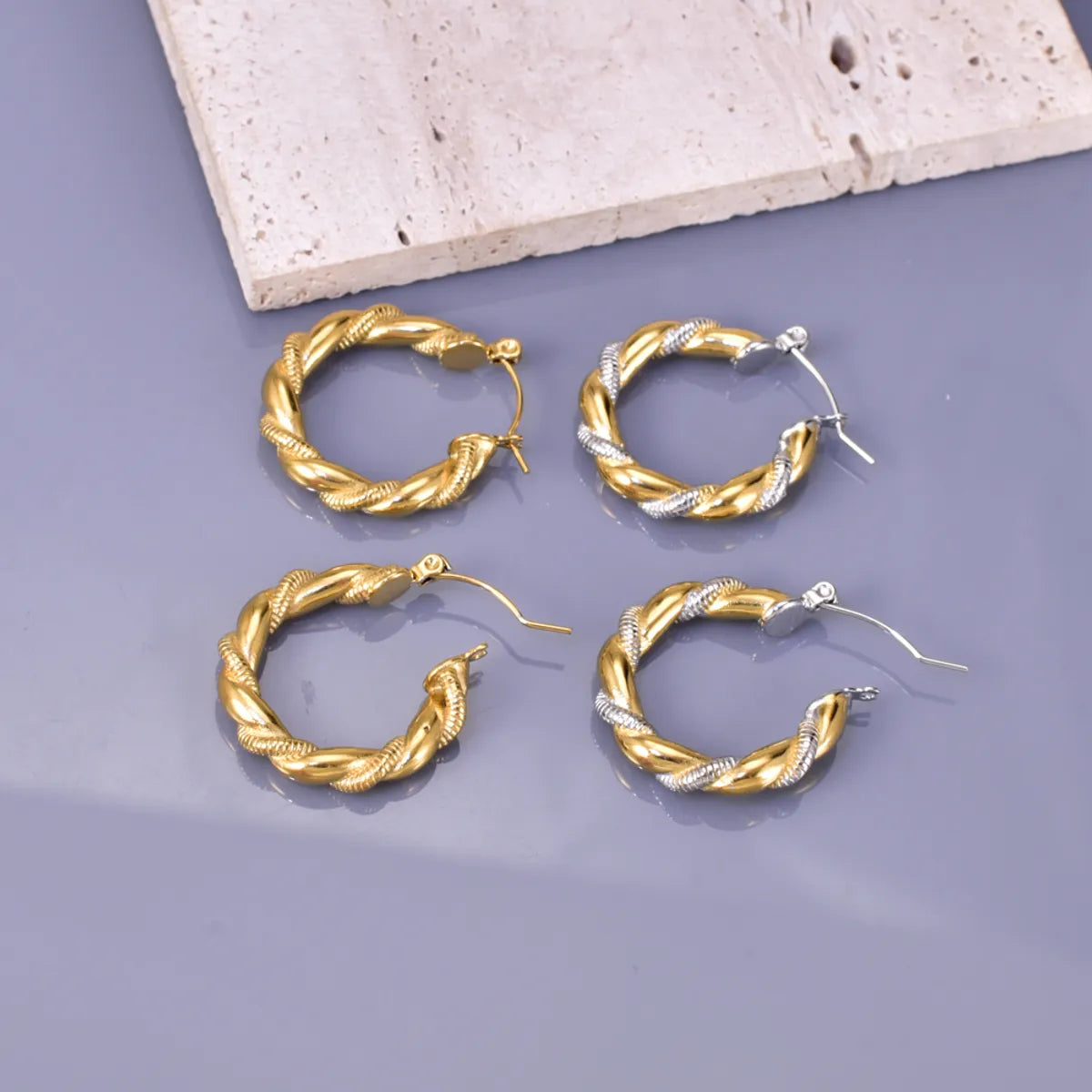 1 Pair Simple Style Commute C Shape 304 Stainless Steel Titanium Steel 18K Gold Plated Earrings