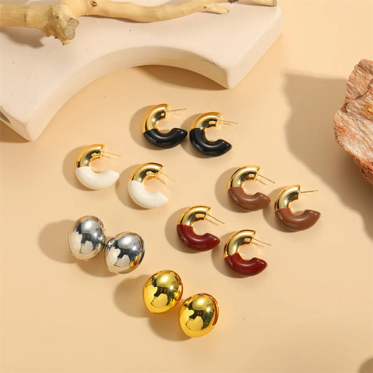 1 Pair Simple Style Commute C Shape Ball Epoxy Plating Brass 18k Gold Plated Ear Studs