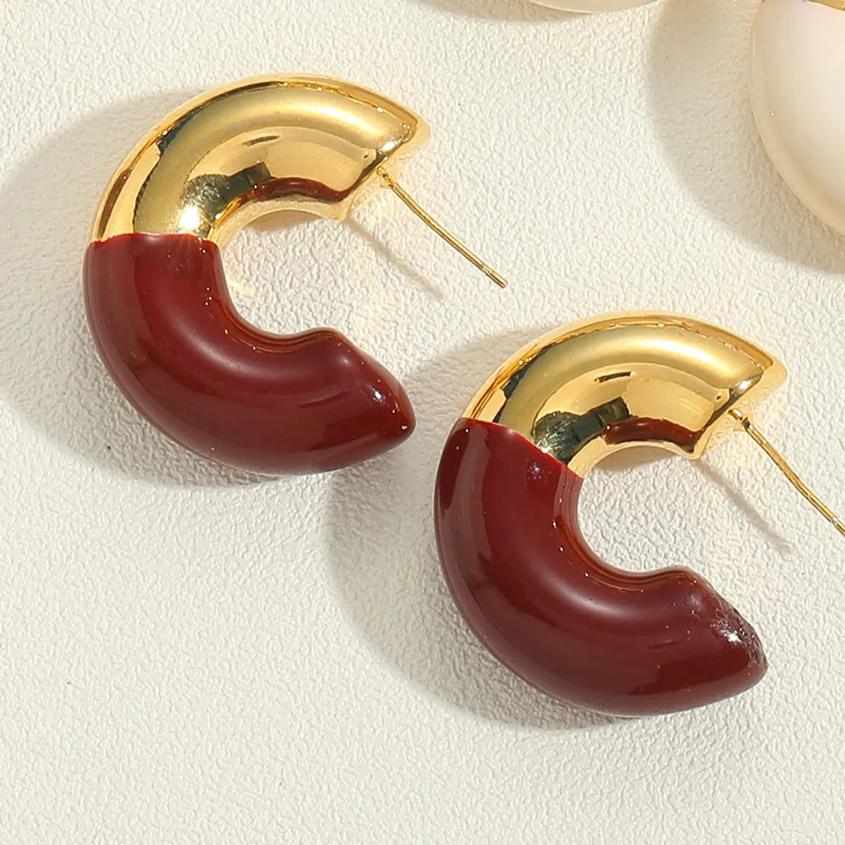 1 Pair Simple Style Commute C Shape Ball Epoxy Plating Brass 18k Gold Plated Ear Studs