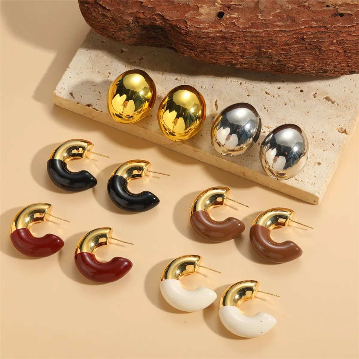 1 Pair Simple Style Commute C Shape Ball Epoxy Plating Brass 18k Gold Plated Ear Studs