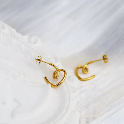 1 Pair Simple Style Commute C Shape Heart Shape 304 Stainless Steel 18K Gold Plated Ear Studs