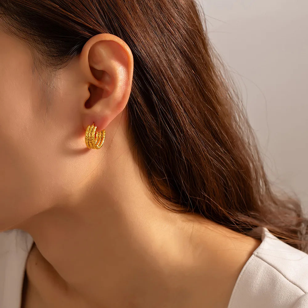 1 Pair Simple Style Commute C Shape Lines Layered Plating 304 Stainless Steel 18K Gold Plated Ear Studs