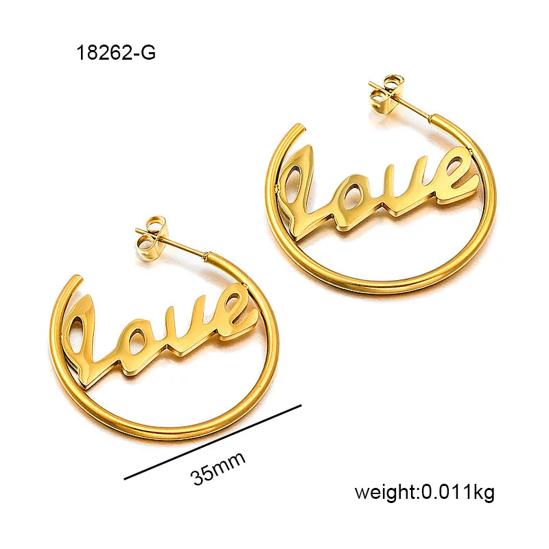 1 Pair Simple Style Commute C Shape Love Plating 304 Stainless Steel 18K Gold Plated Earrings