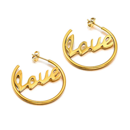 1 Pair Simple Style Commute C Shape Love Plating 304 Stainless Steel 18K Gold Plated Earrings