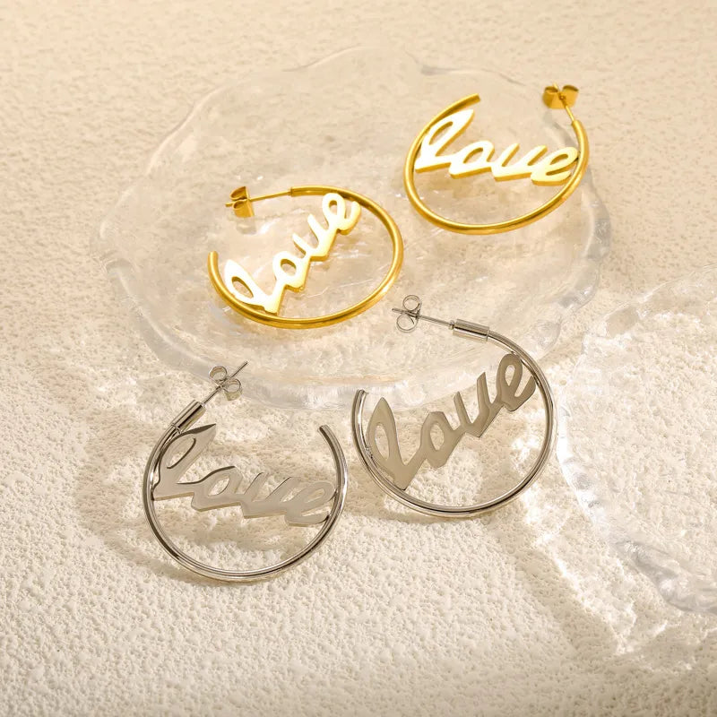 1 Pair Simple Style Commute C Shape Love Plating 304 Stainless Steel 18K Gold Plated Earrings