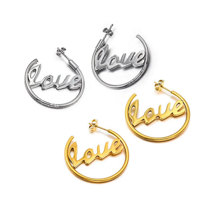 1 Pair Simple Style Commute C Shape Love Plating 304 Stainless Steel 18K Gold Plated Earrings