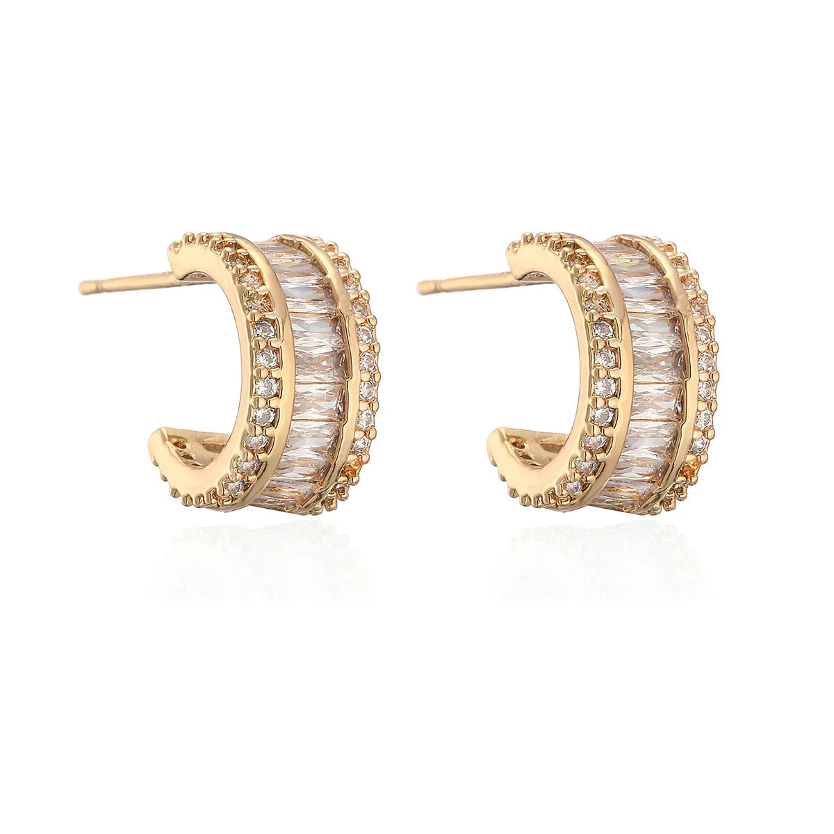 1 Pair Simple Style Commute C Shape Plating Inlay Copper Zircon 18k Gold Plated Earrings