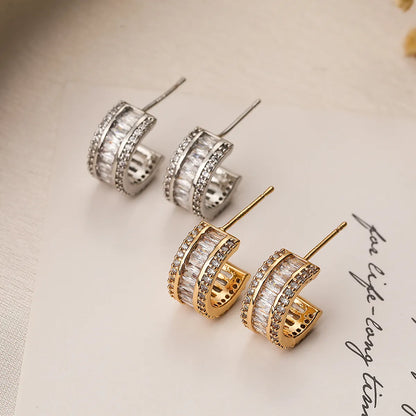 1 Pair Simple Style Commute C Shape Plating Inlay Copper Zircon 18k Gold Plated Earrings