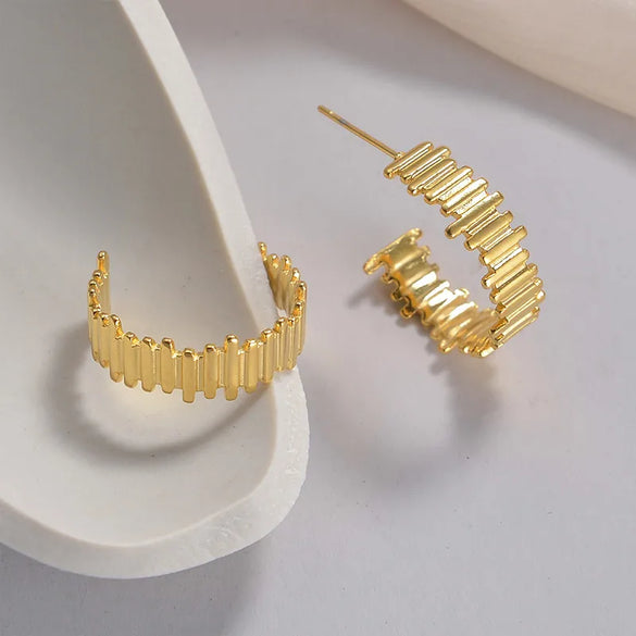 1 Pair Simple Style Commute C Shape Stripe Plating 304 Stainless Steel 18K Gold Plated Earrings