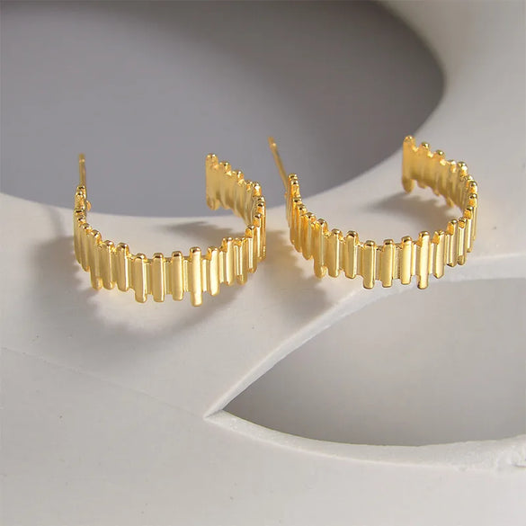 1 Pair Simple Style Commute C Shape Stripe Plating 304 Stainless Steel 18K Gold Plated Earrings