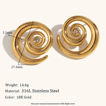 1 Pair Simple Style Commute Circle Lines Plating Stainless Steel Zircon 18K Gold Plated Ear Studs