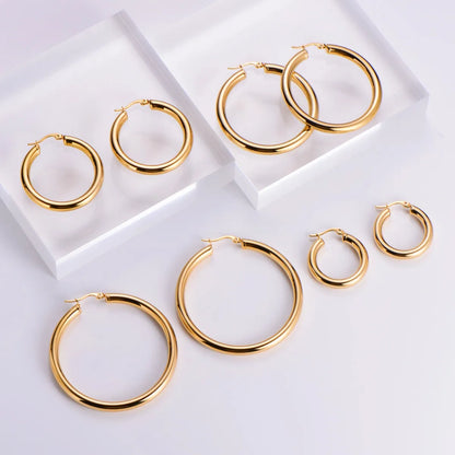 1 Pair Simple Style Commute Circle Plating 304 Stainless Steel 18K Gold Plated Earrings