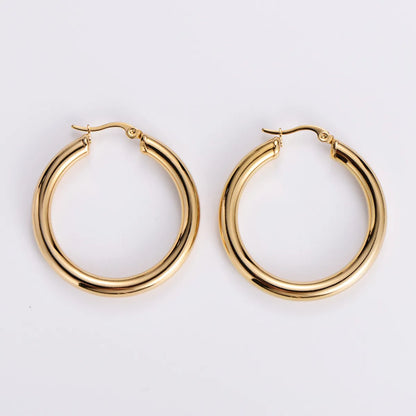 1 Pair Simple Style Commute Circle Plating 304 Stainless Steel 18K Gold Plated Earrings