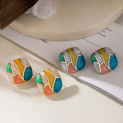 1 Pair Simple Style Commute Color Block Enamel Plating Copper 18k Gold Plated Ear Studs