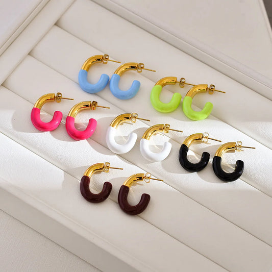 1 Pair Simple Style Commute Color Block Enamel Stainless Steel Ear Studs