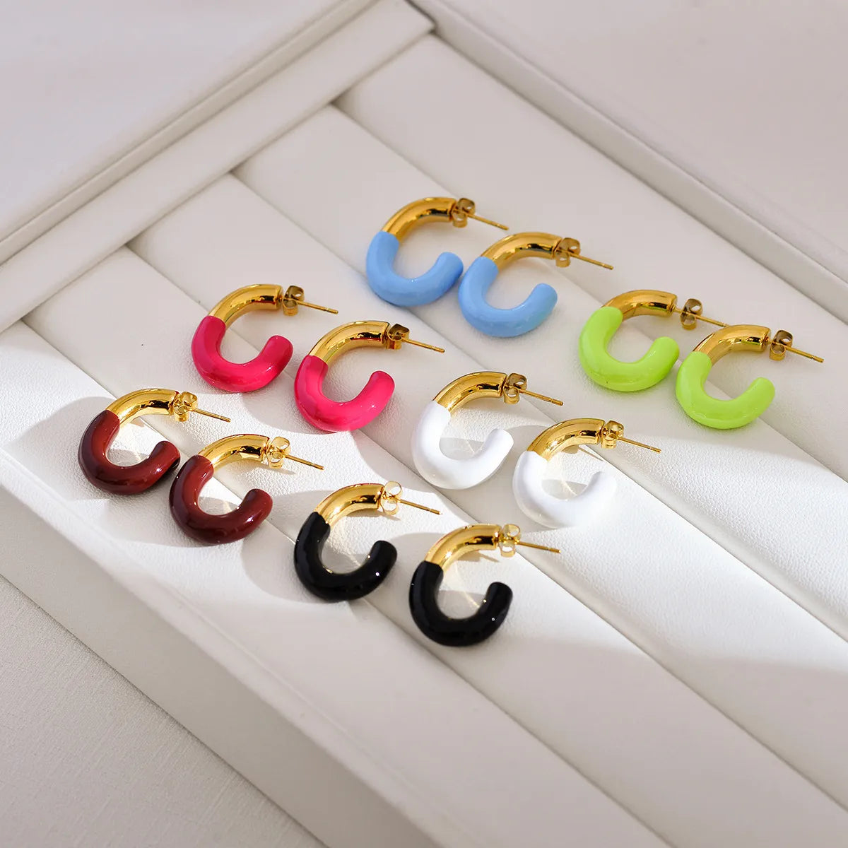 1 Pair Simple Style Commute Color Block Enamel Stainless Steel Ear Studs