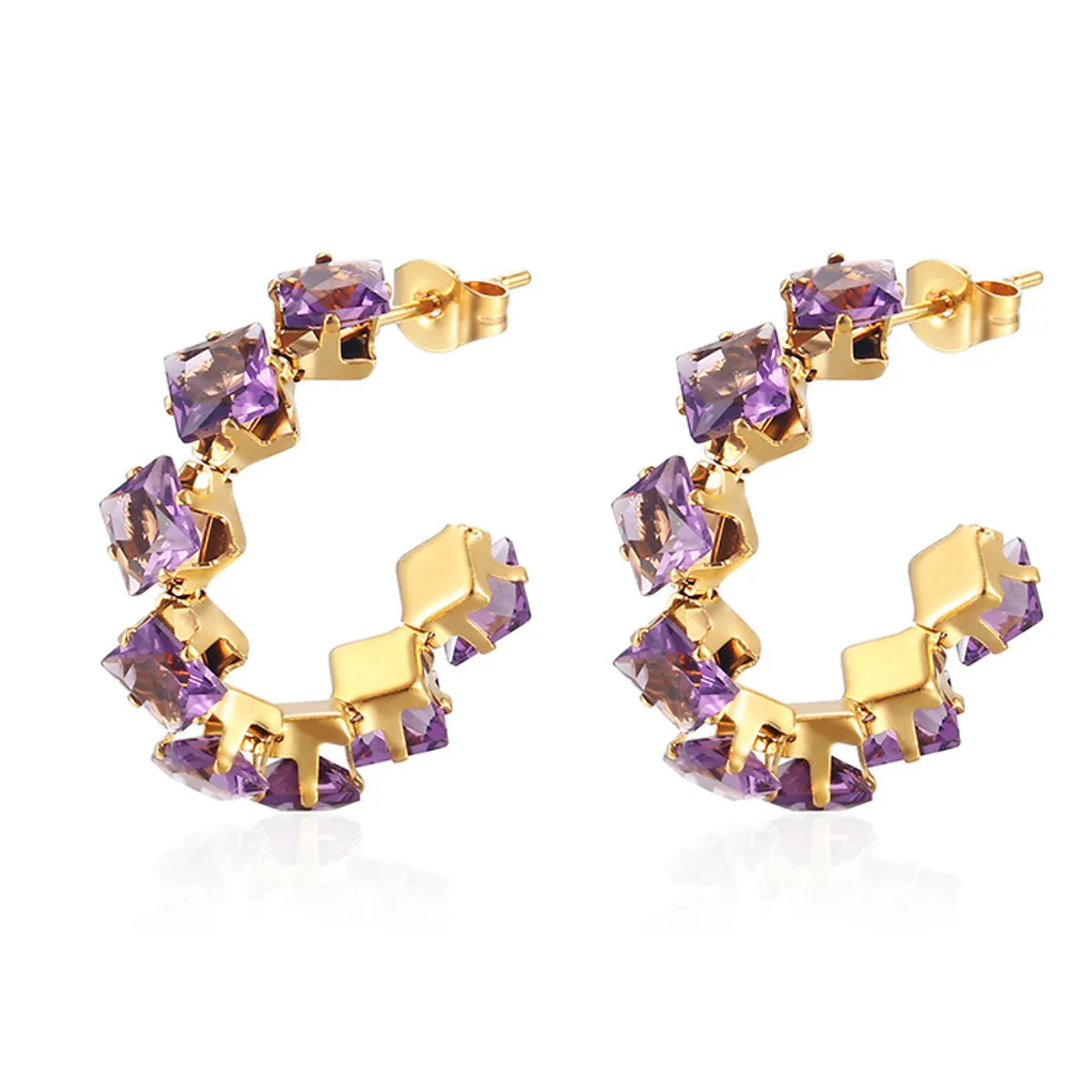 1 Pair Simple Style Commute Color Block Inlay 201 Stainless Steel Zircon 18K Gold Plated Earrings