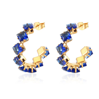 1 Pair Simple Style Commute Color Block Inlay 201 Stainless Steel Zircon 18K Gold Plated Earrings