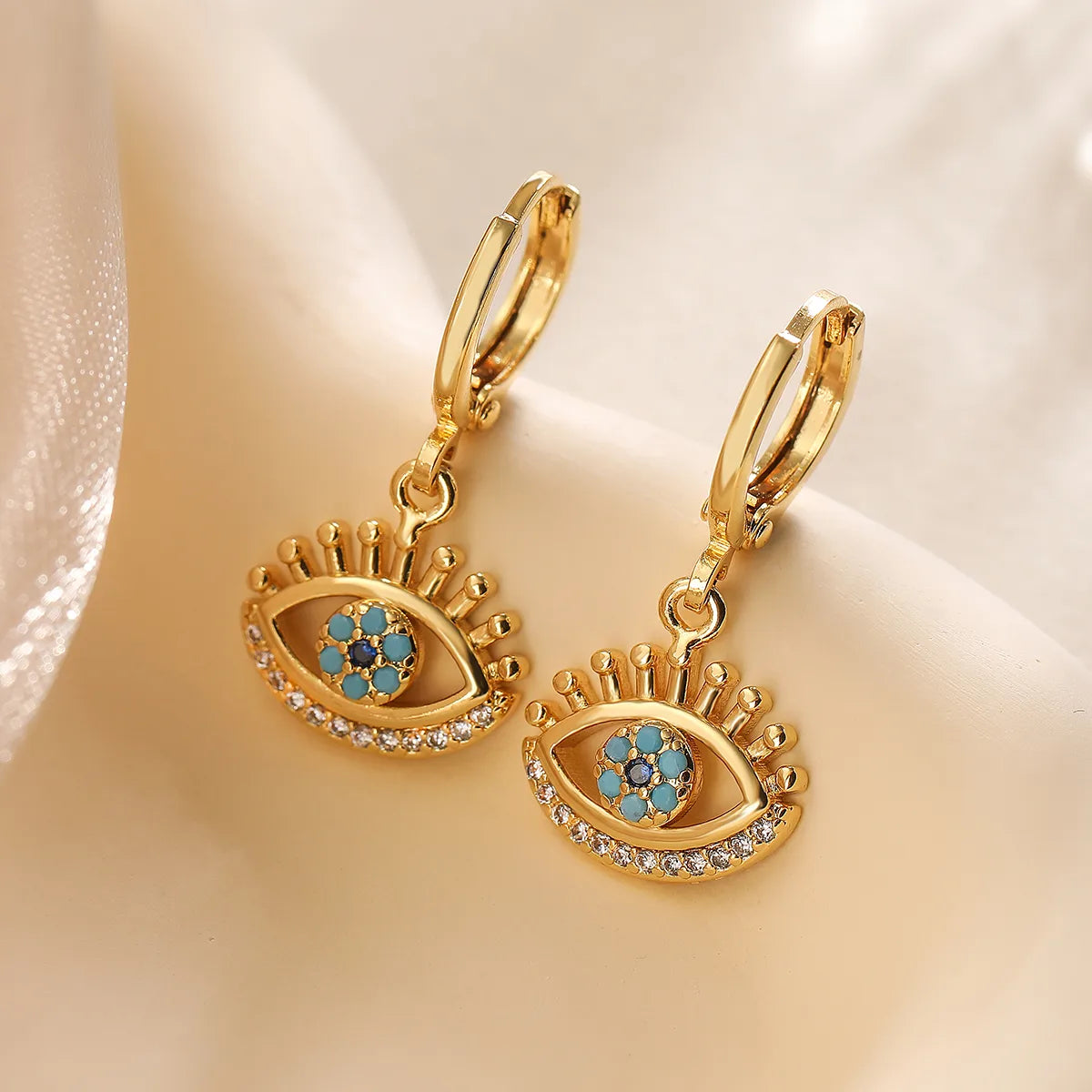 1 Pair Simple Style Commute Color Block Plating Inlay Copper Zircon 18k Gold Plated Drop Earrings