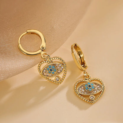 1 Pair Simple Style Commute Color Block Plating Inlay Copper Zircon 18k Gold Plated Drop Earrings