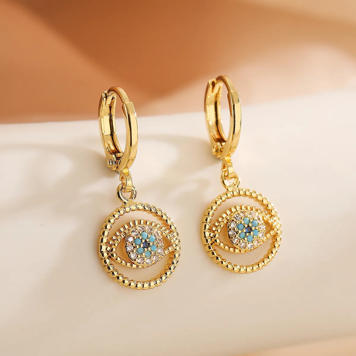 1 Pair Simple Style Commute Color Block Plating Inlay Copper Zircon 18k Gold Plated Drop Earrings