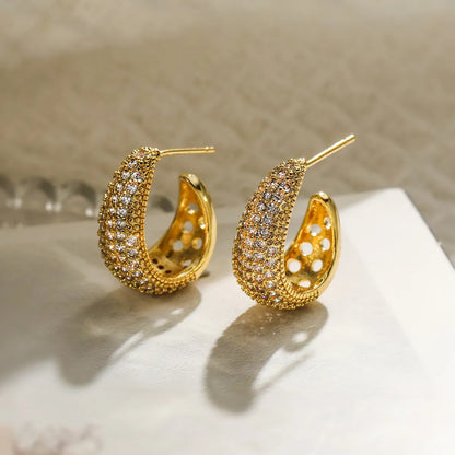 1 Pair Simple Style Commute Color Block Plating Inlay Copper Zircon 18k Gold Plated Ear Studs