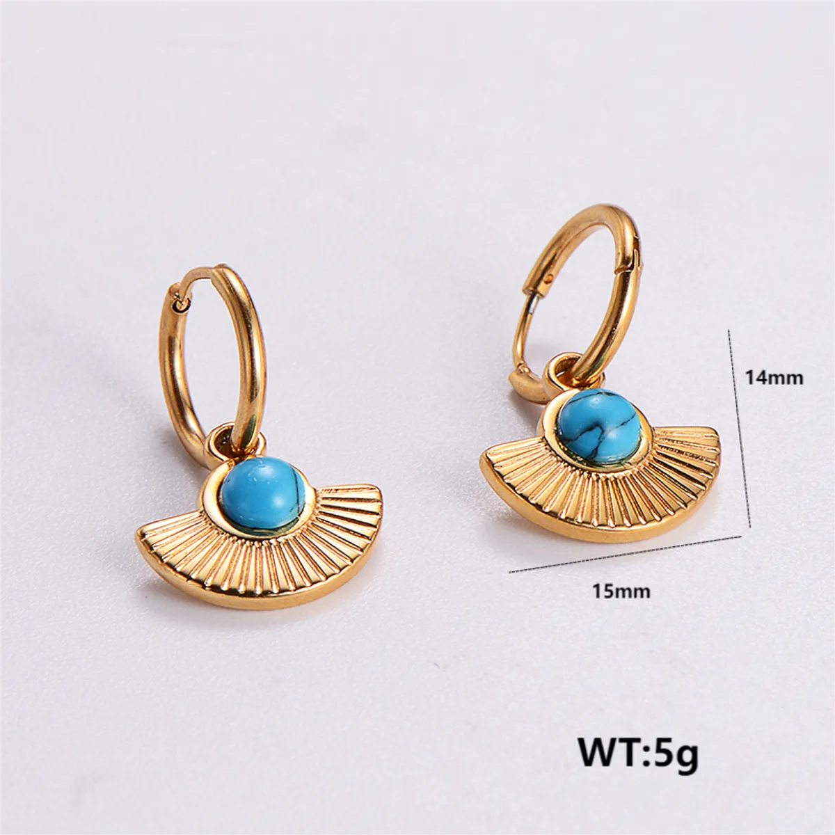 1 Pair Simple Style Commute Color Block Plating Inlay 304 Stainless Steel Turquoise Zircon 18K Gold Plated Ear Studs