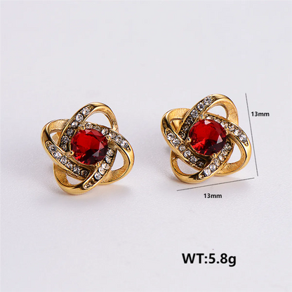 1 Pair Simple Style Commute Color Block Plating Inlay 304 Stainless Steel Turquoise Zircon 18K Gold Plated Ear Studs