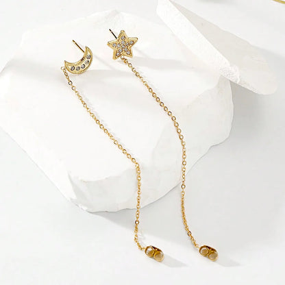 1 Pair Simple Style Commute Color Block Plating Inlay 304 Stainless Steel Zircon 14K Gold Plated Drop Earrings