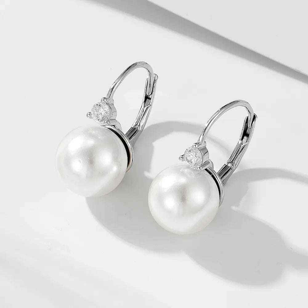 1 Pair Simple Style Commute Color Block Plating Inlay Sterling Silver Pearl 14k Gold Plated Rhodium Plated Drop Earrings