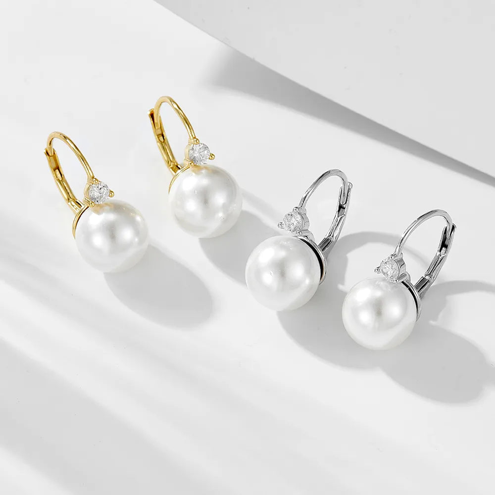 1 Pair Simple Style Commute Color Block Plating Inlay Sterling Silver Pearl 14k Gold Plated Rhodium Plated Drop Earrings