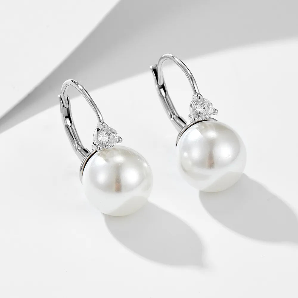 1 Pair Simple Style Commute Color Block Plating Inlay Sterling Silver Pearl 14k Gold Plated Rhodium Plated Drop Earrings