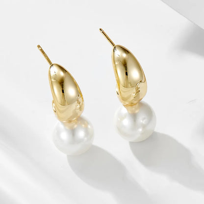 1 Pair Simple Style Commute Color Block Plating Inlay Sterling Silver Pearl 14k Gold Plated Rhodium Plated Ear Studs