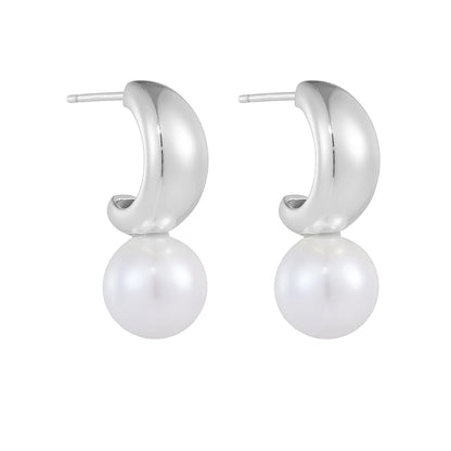 1 Pair Simple Style Commute Color Block Plating Inlay Sterling Silver Pearl 14k Gold Plated Rhodium Plated Ear Studs