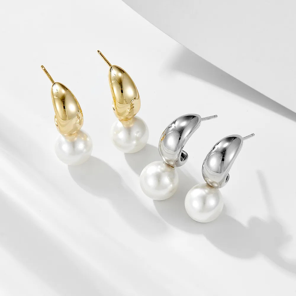 1 Pair Simple Style Commute Color Block Plating Inlay Sterling Silver Pearl 14k Gold Plated Rhodium Plated Ear Studs