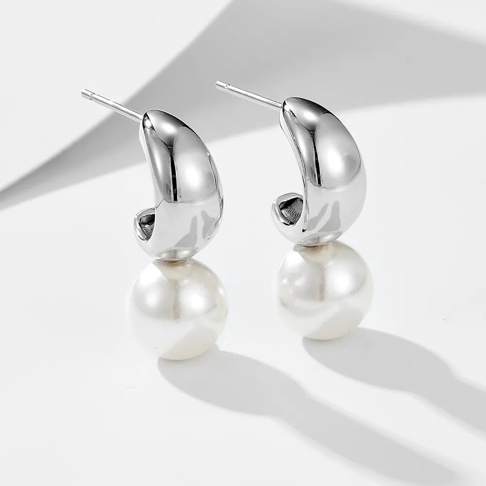 1 Pair Simple Style Commute Color Block Plating Inlay Sterling Silver Pearl 14k Gold Plated Rhodium Plated Ear Studs