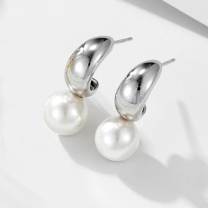 1 Pair Simple Style Commute Color Block Plating Inlay Sterling Silver Pearl 14k Gold Plated Rhodium Plated Ear Studs