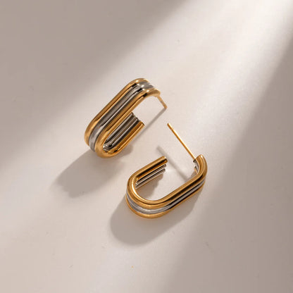 1 Pair Simple Style Commute Color Block Plating Stainless Steel 18k Gold Plated Earrings